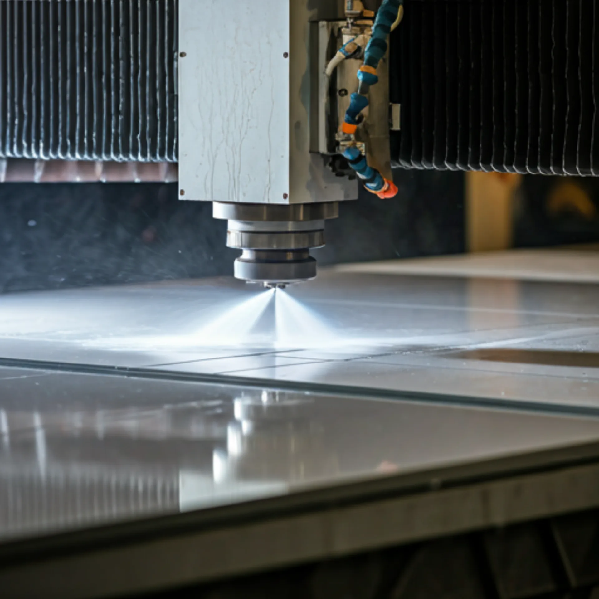 Stone fabrication workshop with precision CNC machinery